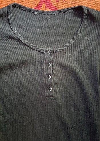 Düğmeli Siyah Hamile Uzun Kollu Tişört - Görsel 2