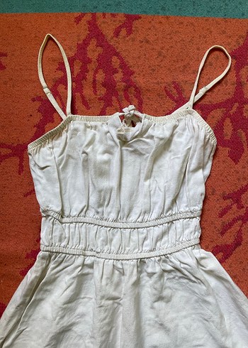 Beyaz Keten Askılı Midi Elbise - Görsel 2