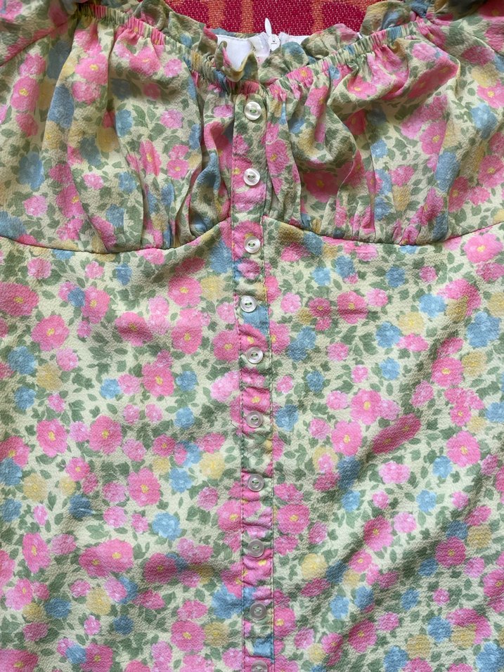 Pembe Bohem Çiçekli Straplez Midi Elbise - Görsel 2