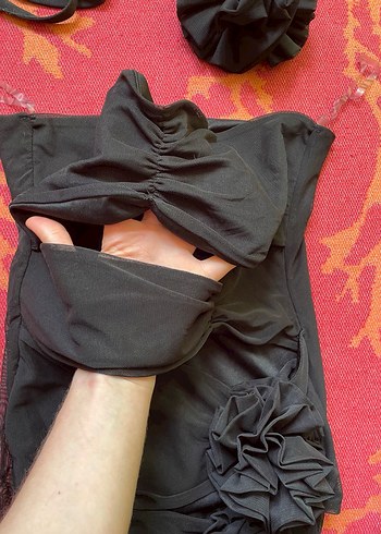 Siyah Drapeli Straplez Mini Parti Elbisesi - Görsel 3