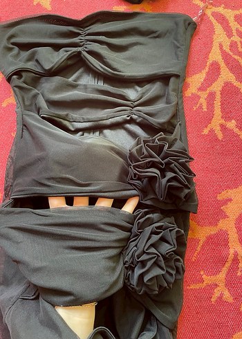 Siyah Drapeli Straplez Mini Parti Elbisesi - Görsel 2