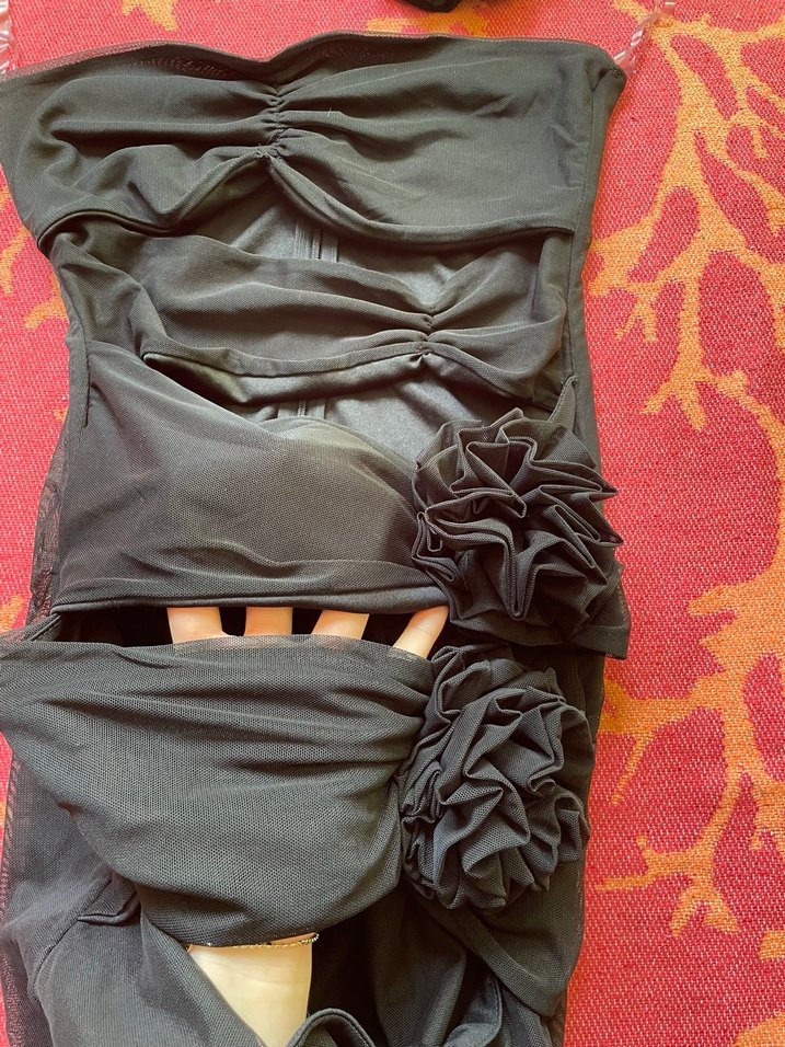 Siyah Drapeli Straplez Mini Parti Elbisesi - Görsel 2