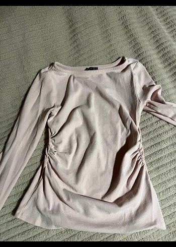 Bej Uzun Kollu Drapeli Kadın Bluz - Görsel 5