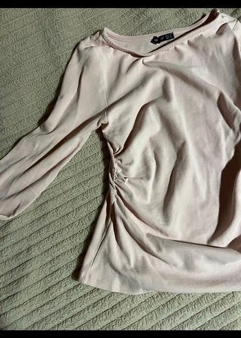 Bej Uzun Kollu Drapeli Kadın Bluz - Görsel 4