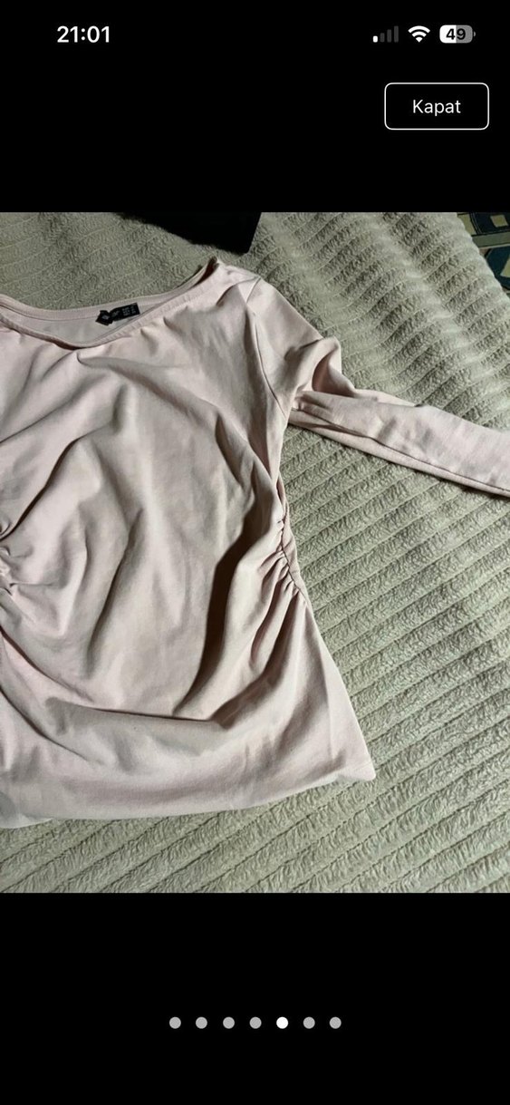 Bej Uzun Kollu Drapeli Kadın Bluz - Görsel 2