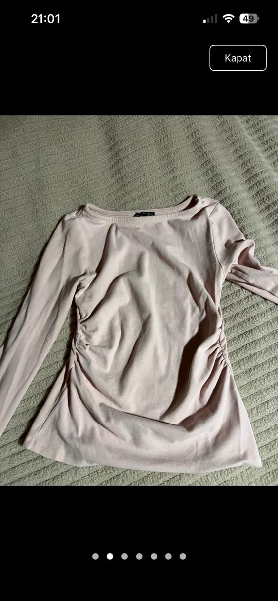 Bej Uzun Kollu Drapeli Kadın Bluz - Görsel 5