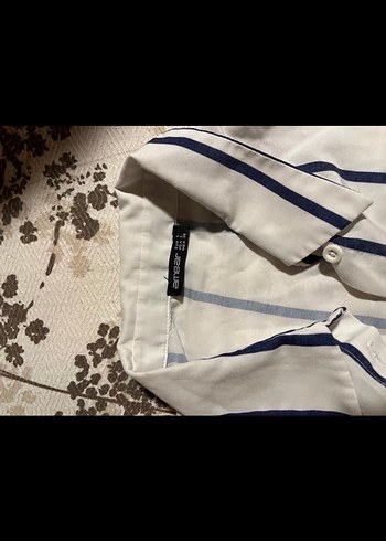 Kadın Beyaz Çizgili uzun Kollu Gömlek - Görsel 3