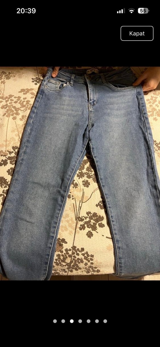 Kadın Mavi Beli Kemerli Dar Paça Kot Pantolon - Görsel 4