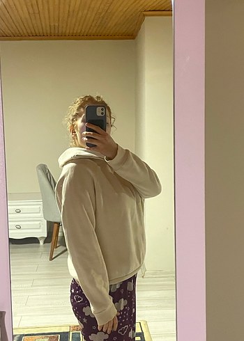 Bej Kadın Yüksek Yakalı Sweatshirt - Görsel 2