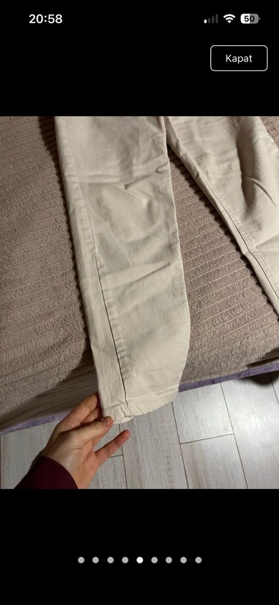 Bej Kadın Midi Boy Kot Pantolon - Görsel 5