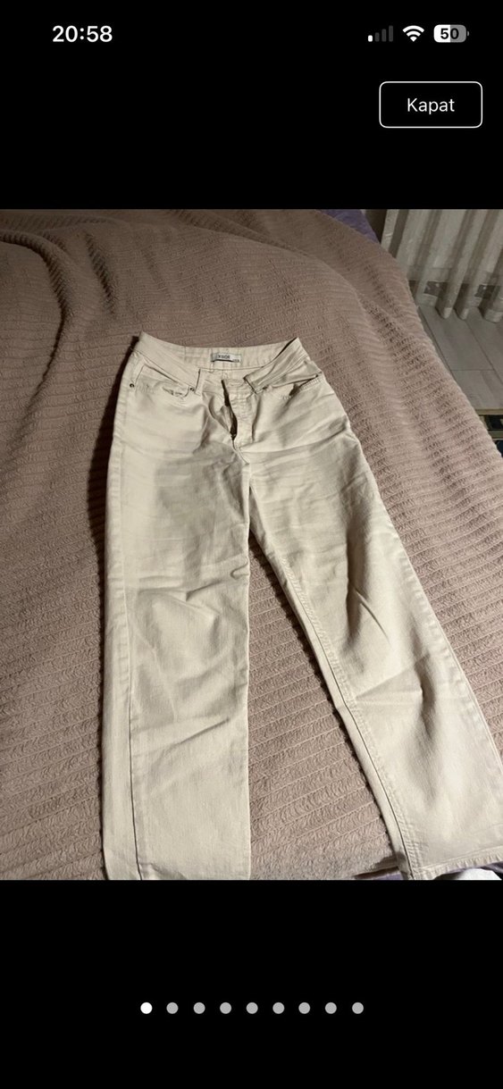 Bej Kadın Midi Boy Kot Pantolon - Görsel 4