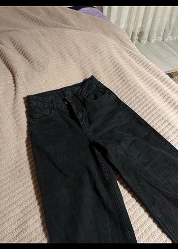 Siyah Midi Süet Salaş Kadın Kot Pantolon - Görsel 5