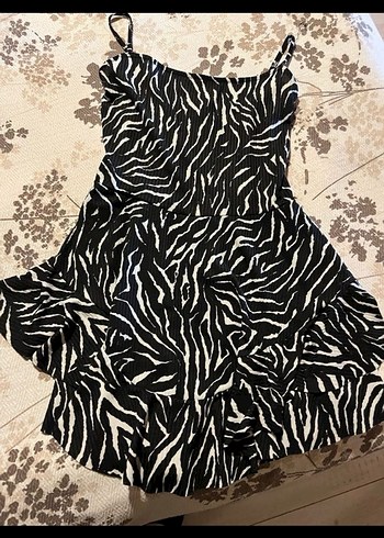 Zebra Desenli Uzun Siyah Mini Elbise - Görsel 7