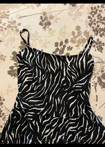 Zebra Desenli Uzun Siyah Mini Elbise - Görsel 2