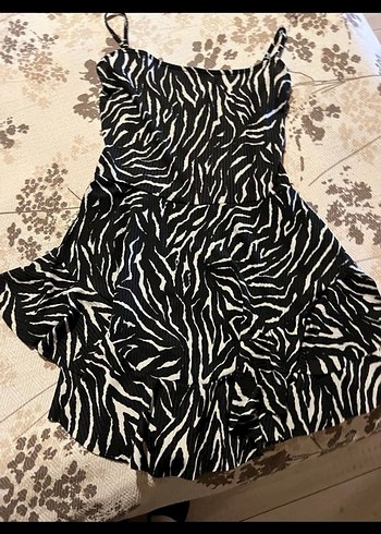 Zebra Desenli Uzun Siyah Mini Elbise - Görsel 4