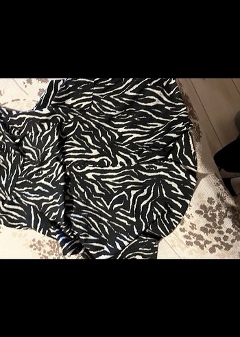 Zebra Desenli Uzun Siyah Mini Elbise - Görsel 6