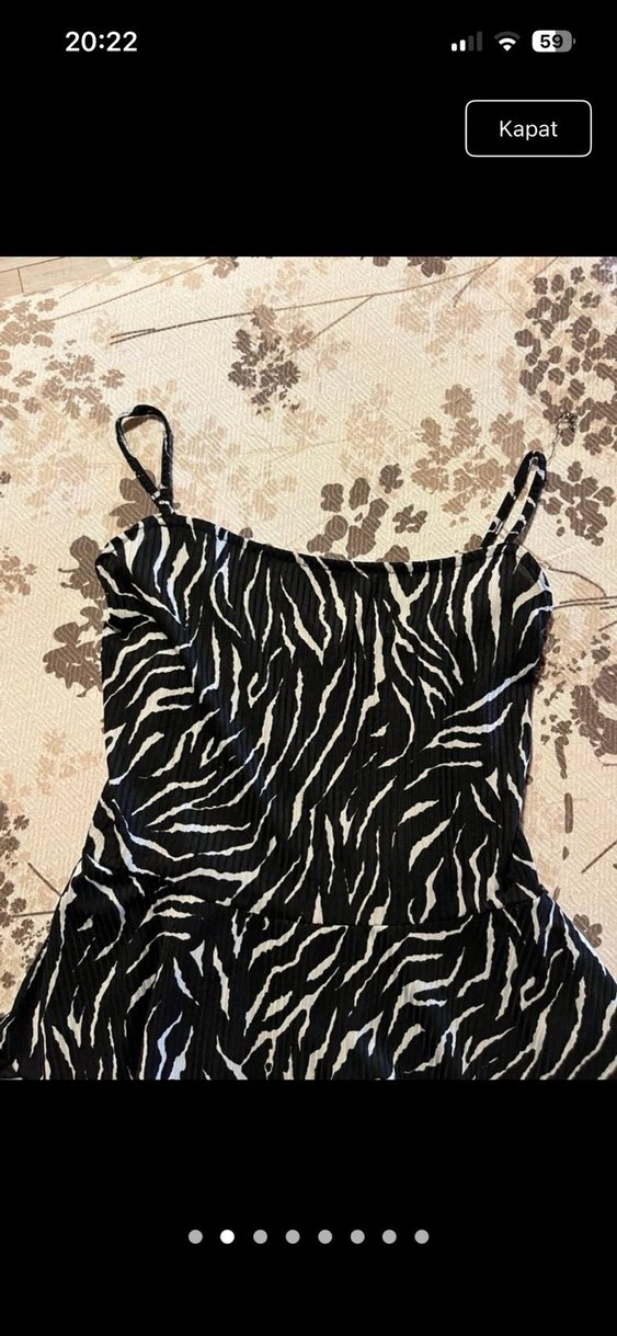 Zebra Desenli Uzun Siyah Mini Elbise - Görsel 2