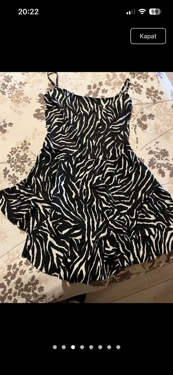 Zebra Desenli Uzun Siyah Mini Elbise - Görsel 4