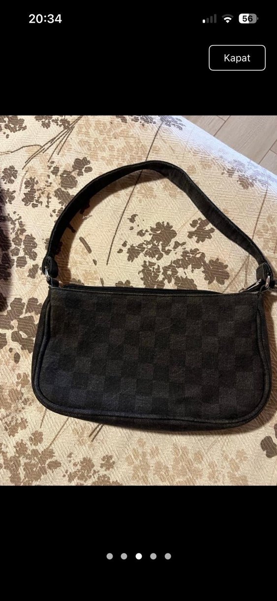 Kareli Siyah Deri Kadın Omuz Çantası - Görsel 3