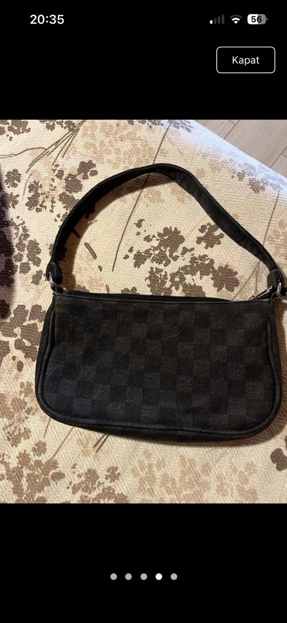 Kareli Siyah Deri Kadın Omuz Çantası - Görsel 4