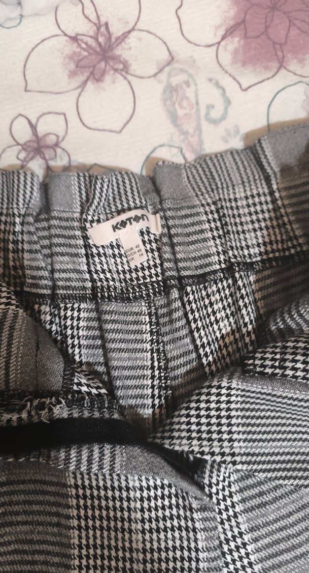 Gri Ekose Desenli Kadın Kumaş Pantolon - Görsel 2