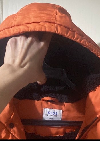 Turuncu Kapüşonlu içi polarlı mont - Görsel 6