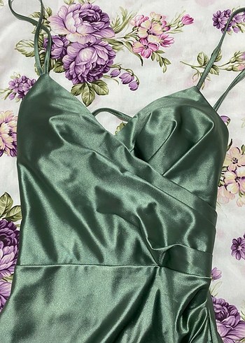 V Yaka Drapeli Uzun Askılı Düğün Elbisesi - Görsel 3