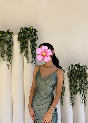 V Yaka Drapeli Uzun Askılı Düğün Elbisesi - Görsel 2