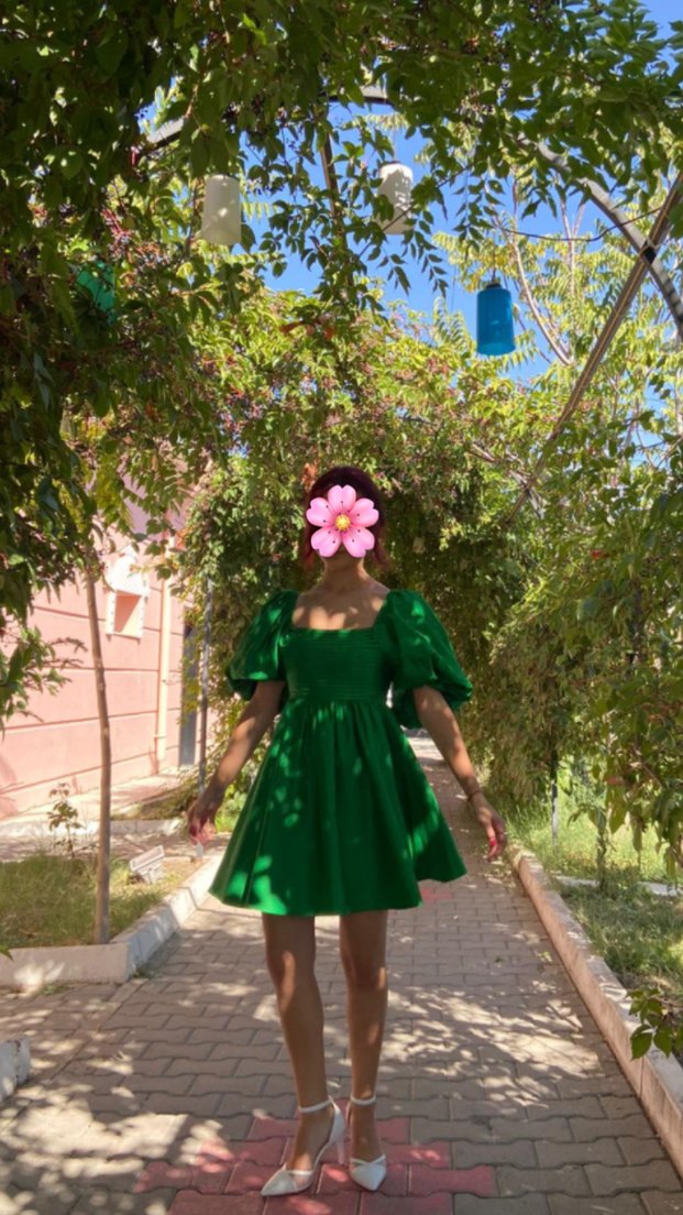 Kadın Yeşil Sırt Dekolteli Elbise - Görsel 3