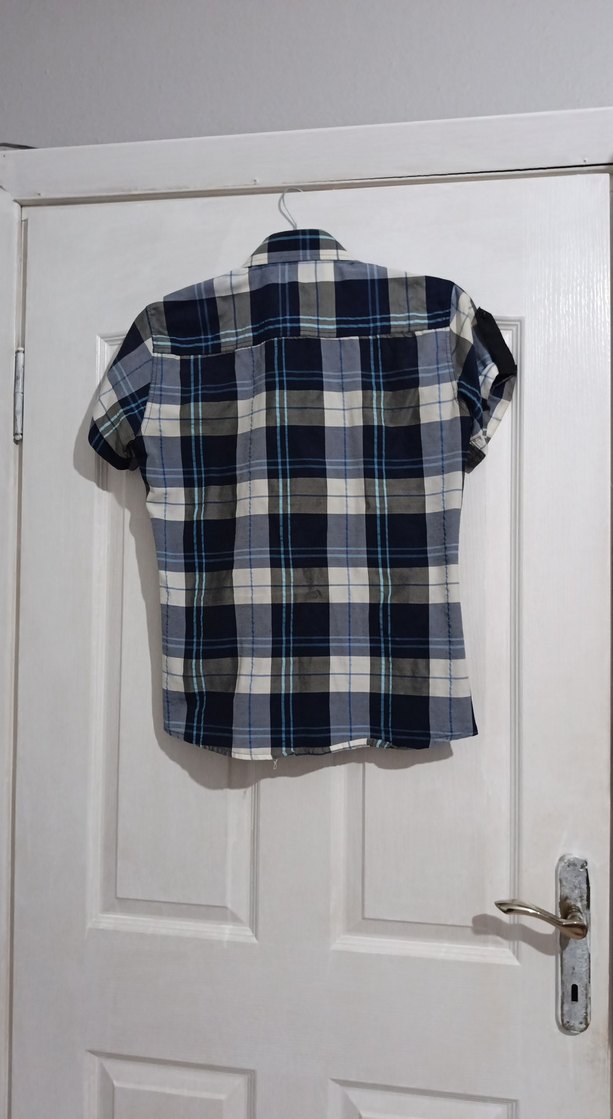 Erkek Kısa Kollu Düğmeli Kareli Gömlek - Görsel 2