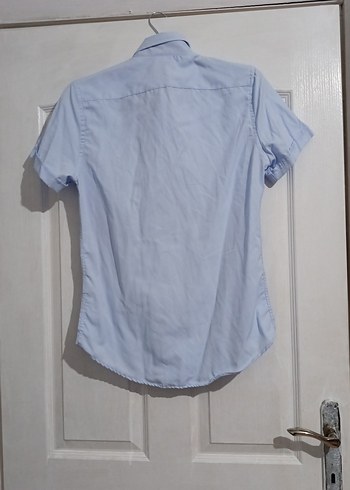 Mavi Kısa Kollu Pamuklu Erkek Gömlek - Görsel 2