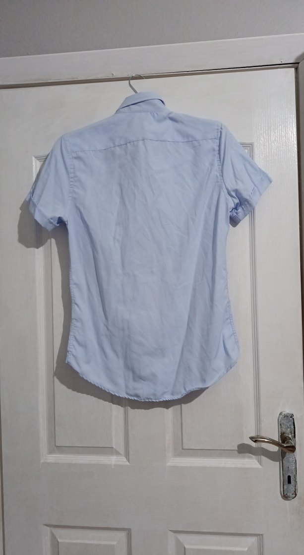 Mavi Kısa Kollu Pamuklu Erkek Gömlek - Görsel 2