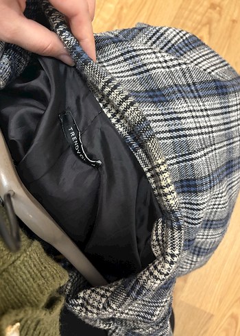 Ekose Desenli Gri Kadın Blazer Ceket - Görsel 4