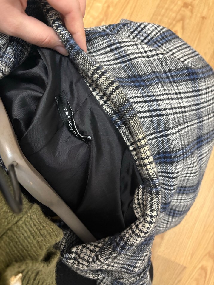 Ekose Desenli Gri Kadın Blazer Ceket - Görsel 4