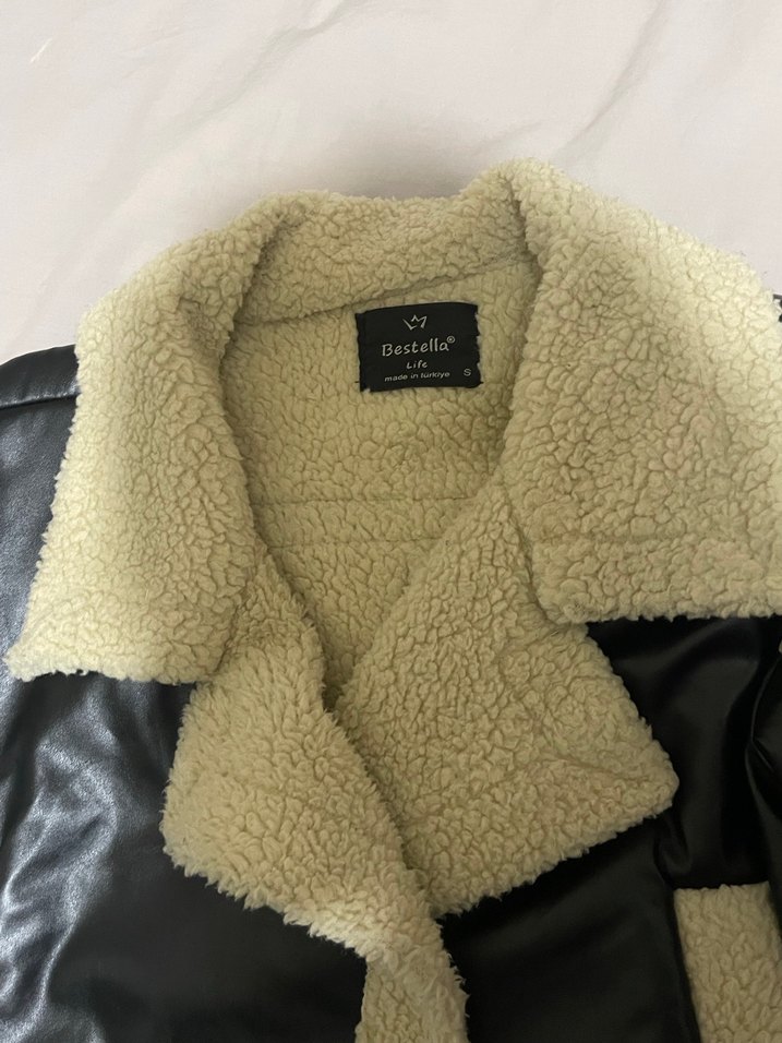 Kürk Detaylı Siyah Deri Kadın Ceket - Görsel 2