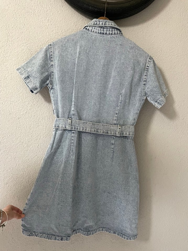 Gri Kot Kısa Tulum, Kemerli, Kısa Kollu - Görsel 2