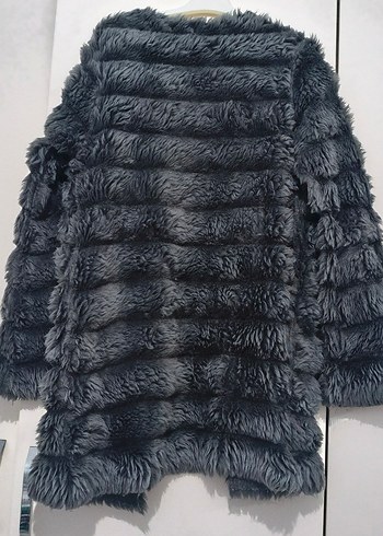 Gri Kürklü Kadın Midi Kaban - Görsel 5