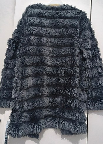 Gri Kürklü Kadın Midi Kaban - Görsel 3