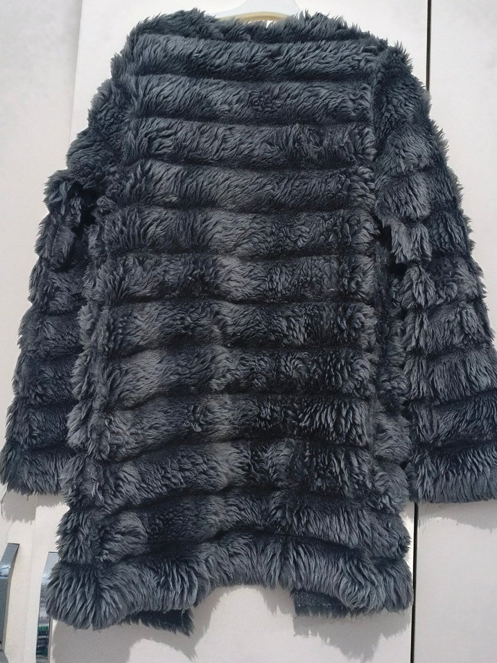 Gri Kürklü Kadın Midi Kaban - Görsel 5