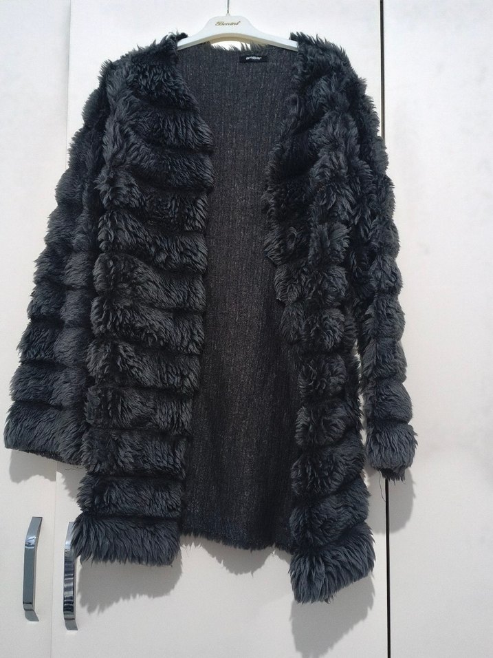 Gri Kürklü Kadın Midi Kaban - Görsel 2