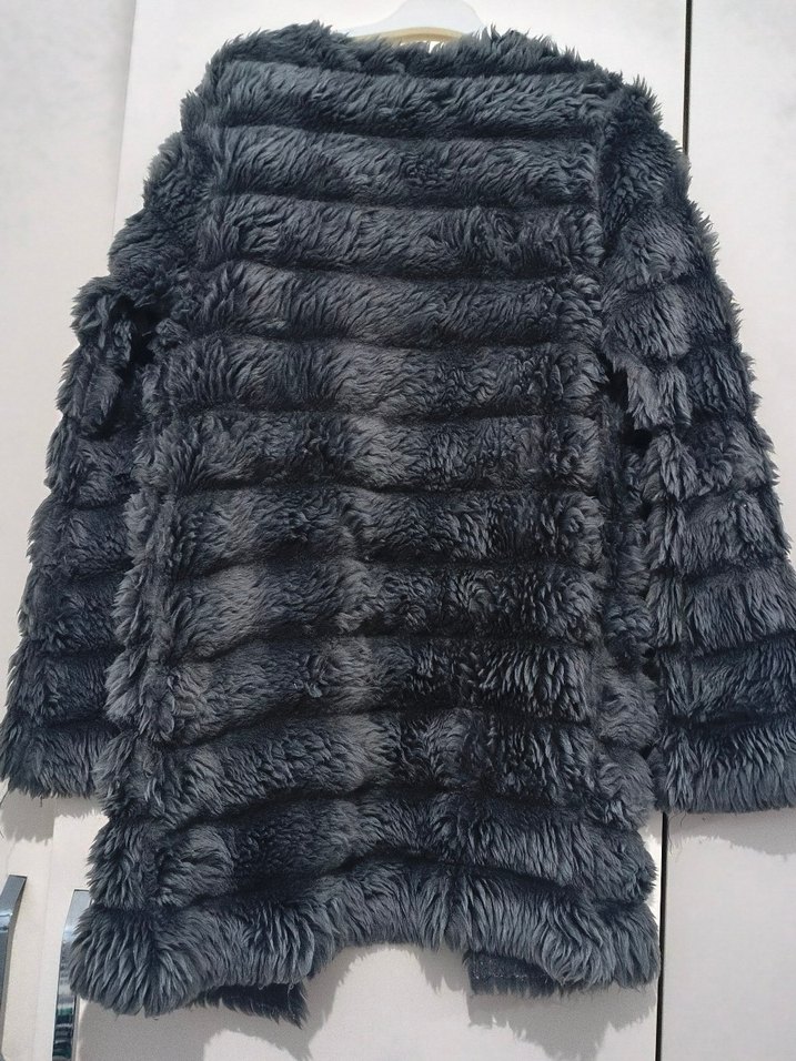 Gri Kürklü Kadın Midi Kaban - Görsel 3