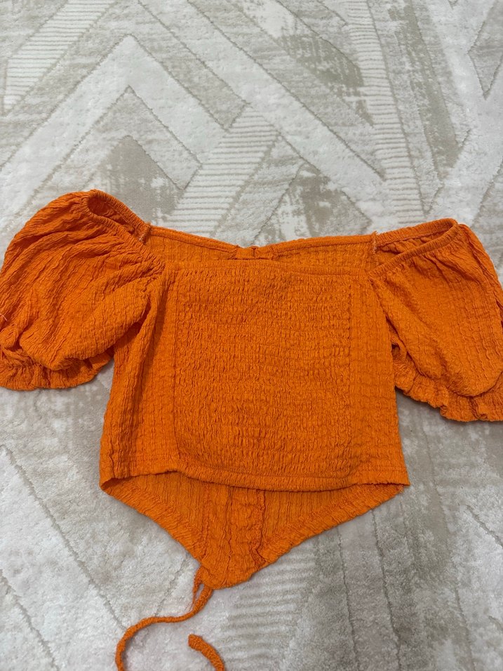 Turuncu Straplez Kısa Kollu Kadın Bluz - Görsel 2