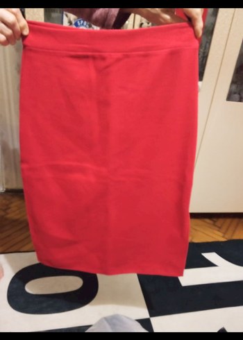 Kırmızı Drapeli Kadın Kalem Etek - Görsel 2