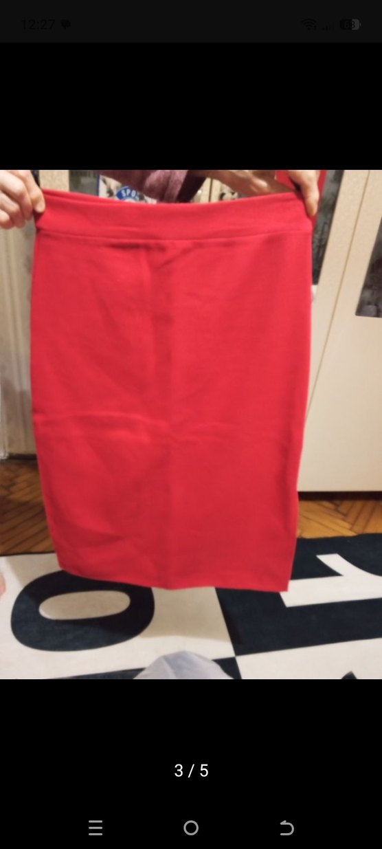 Kırmızı Drapeli Kadın Kalem Etek - Görsel 2