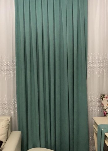 Modern Klasik Turkuaz fon Perde 3 adet - Görsel 2