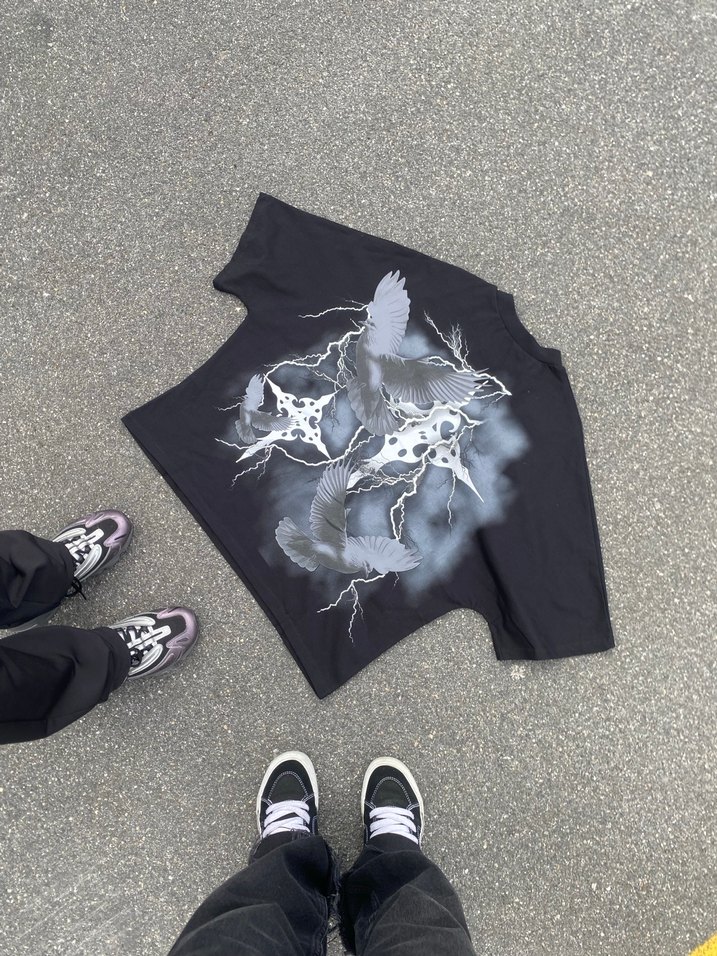 Siyah Baskılı Erkek Goth Tişört - Görsel 5