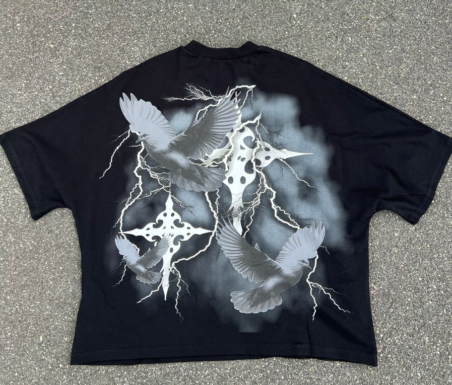 Siyah Baskılı Erkek Goth Tişört - Görsel 2