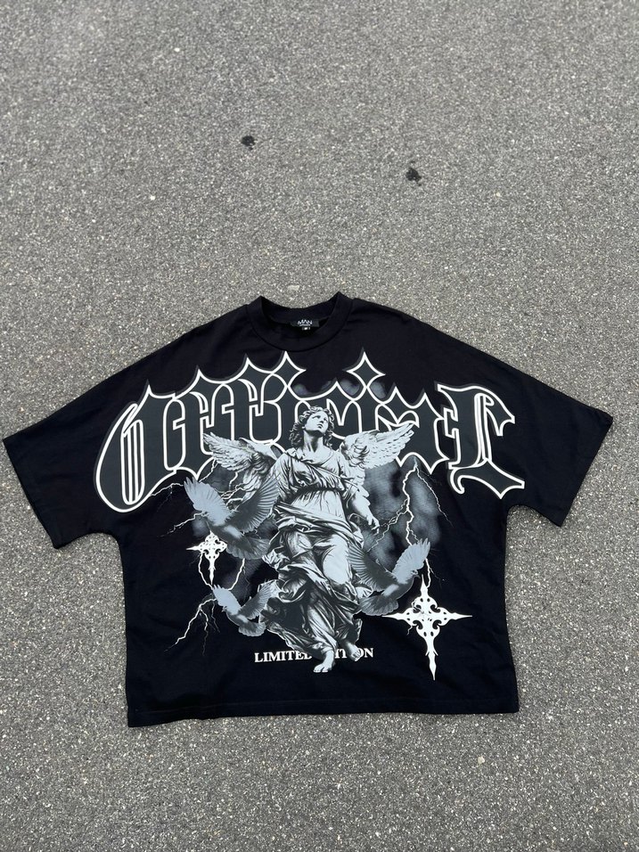 Siyah Baskılı Erkek Goth Tişört - Görsel 3