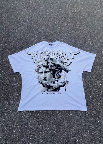 Beyaz Baskılı Erkek Tişört Loose Fit - Görsel 3