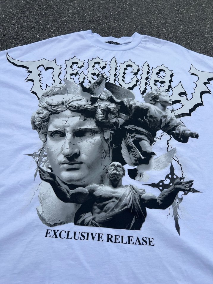 Beyaz Baskılı Erkek Tişört Loose Fit - Görsel 2